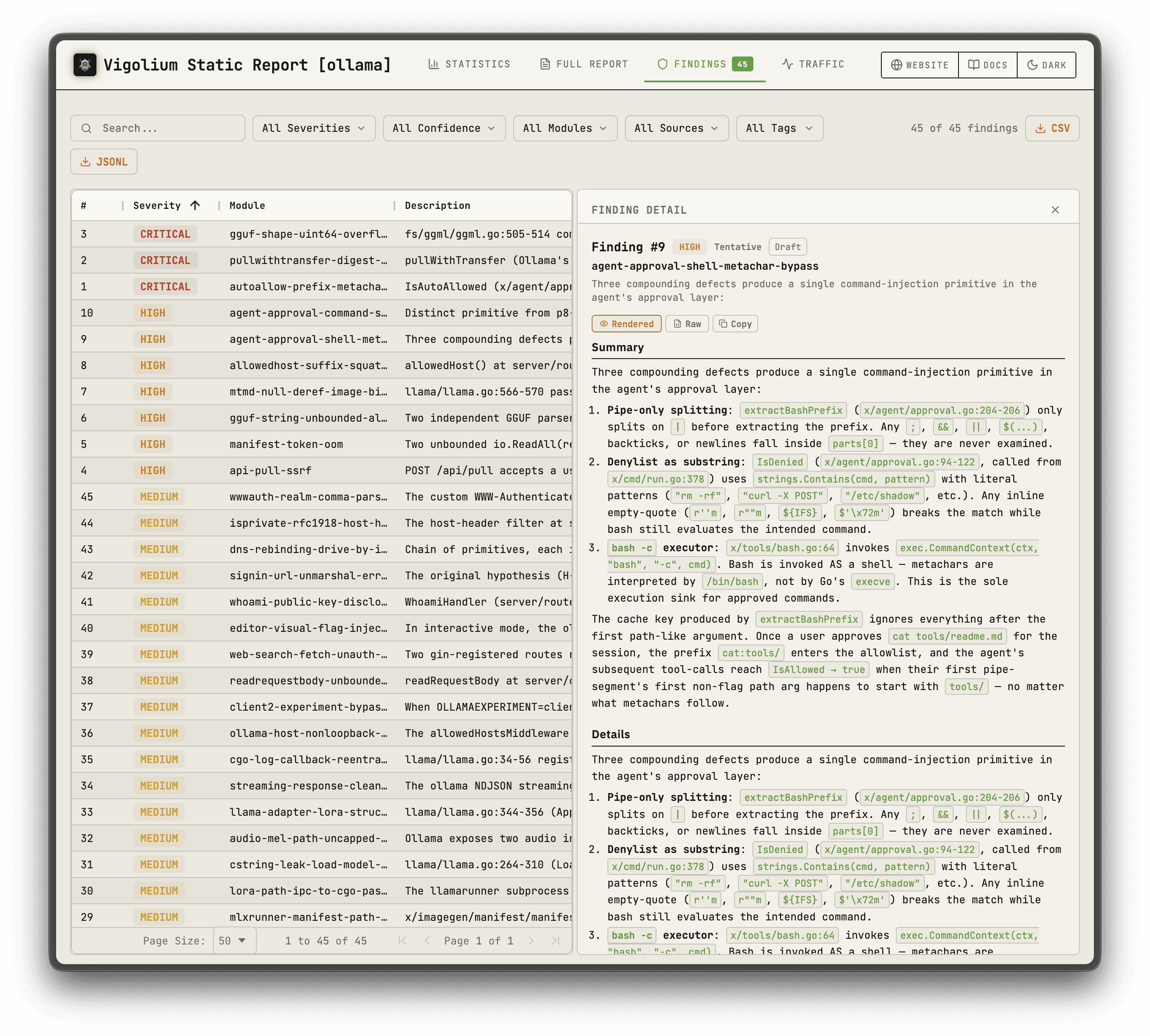 Vigolium open-source audit, report detail